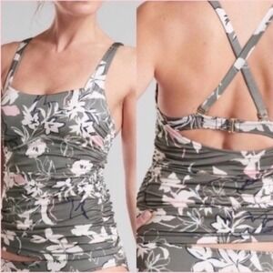 ATHLETA | NWT Gray Pink Aqualuxe Wildflower Floral Built-in-Bra Swim Tank, 32B/C